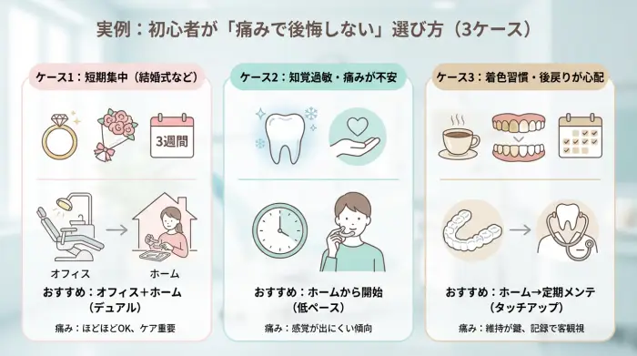 実例：初心者が「痛みで後悔しない」選び方（3ケース）
