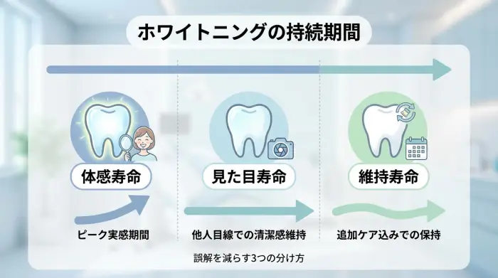 そもそも「寿命」とは何を指す？ホワイトニングの持続は3つに分けると誤解が減る