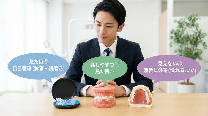 【適性診断例】29歳営業職のあなたに最適な矯正法は?3大治療法を徹底比較