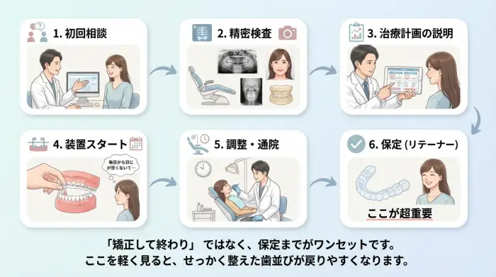 出っ歯矯正の流れ|「何をどこまでやるの?」が見える6ステップ