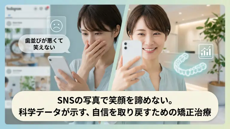 「歯並びが悪くて笑えない」SNSの写真で笑顔を諦めない。科学データが示す、自信を取り戻すための矯正治療