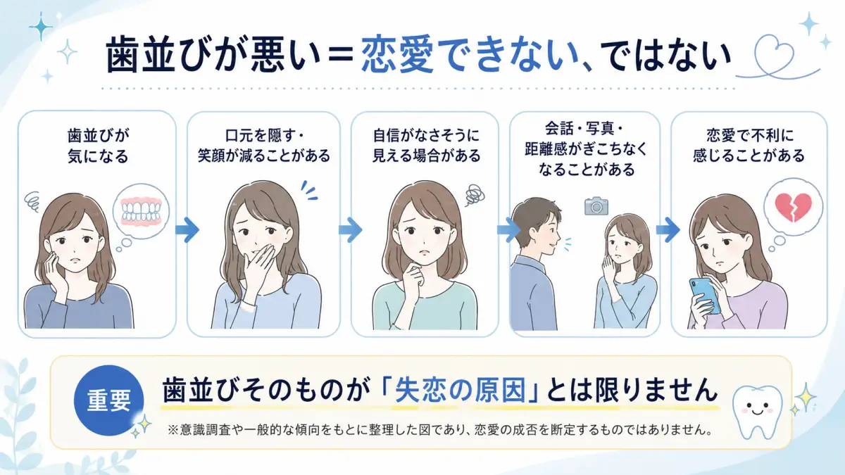 「歯並びが恋愛に影響する仕組み」図解