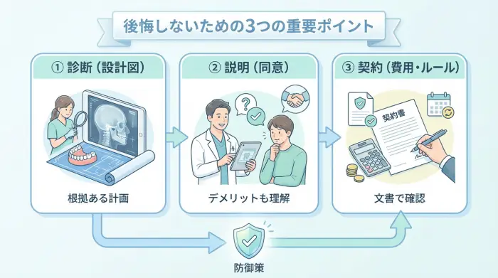 後悔パターンは「診断」「説明」「契約」の3つに集約されます