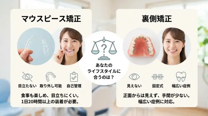 マウスピース矯正 vs 裏側矯正 あなたの歯並びに合うのはどっち？