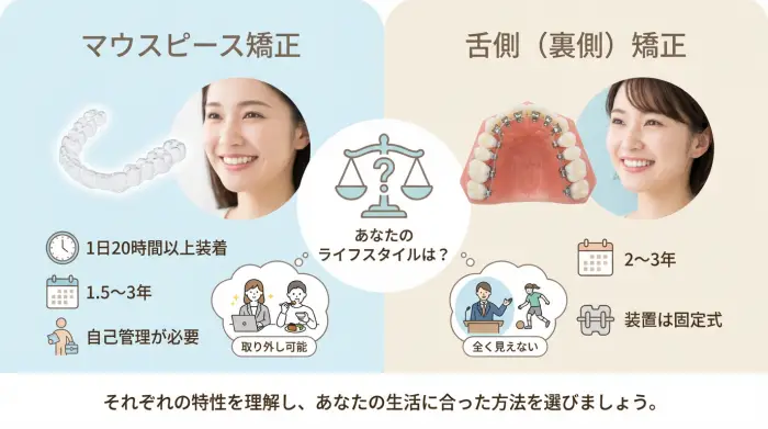 マウスピース vs 舌側矯正｜自分に合うのはどっち？徹底比較