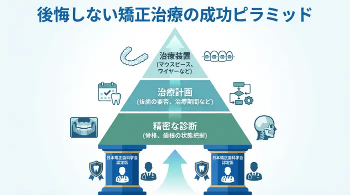 矯正治療の成功ピラミッドの図解
