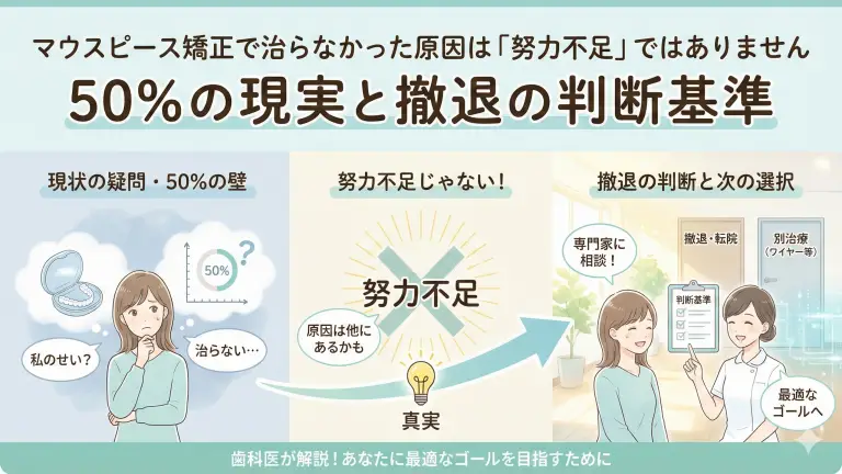 マウスピース矯正で治らなかった原因は「努力不足」ではありません｜50％の現実と撤退の判断基準