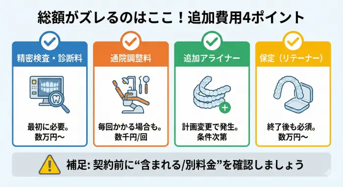 マウスピース矯正の総額がズレる4つの追加費用ポイント