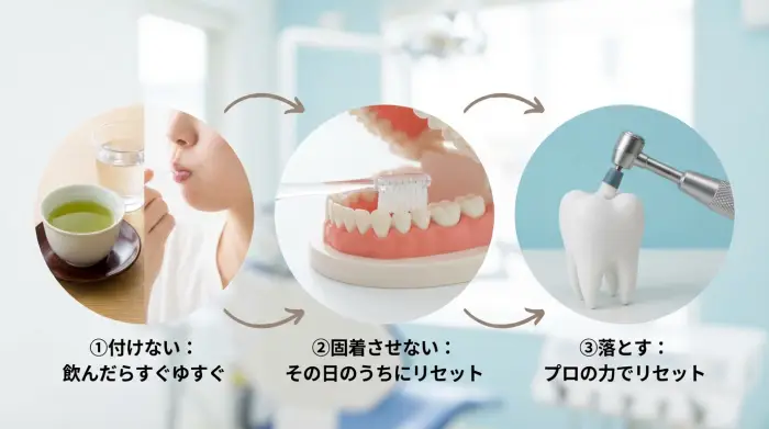 お茶はやめなくていい。「付けない→固着させない→落とす」で黄ばみに勝てる