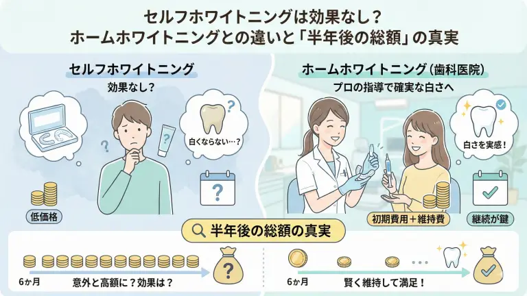 セルフホワイトニングは効果なし？ホームホワイトニングとの違いと「半年後の総額」の真実