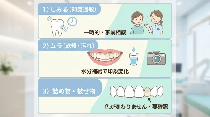 【重要】医療ホワイトニング前に知っておきたい「しみる・ムラ・詰め物」の話