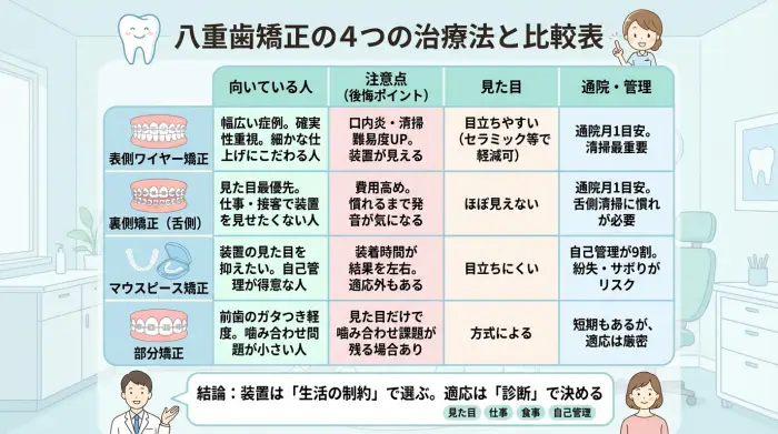八重歯矯正の治療法は4択。自分に合う選び方を比較表で整理