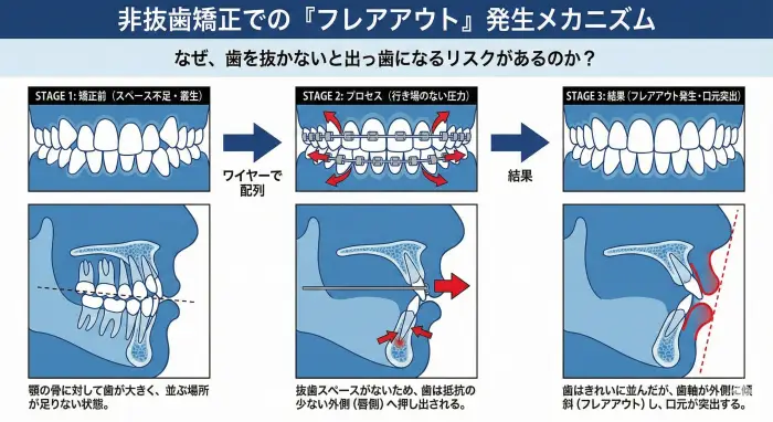 非抜歯でのフレアアウト発生メカニズム