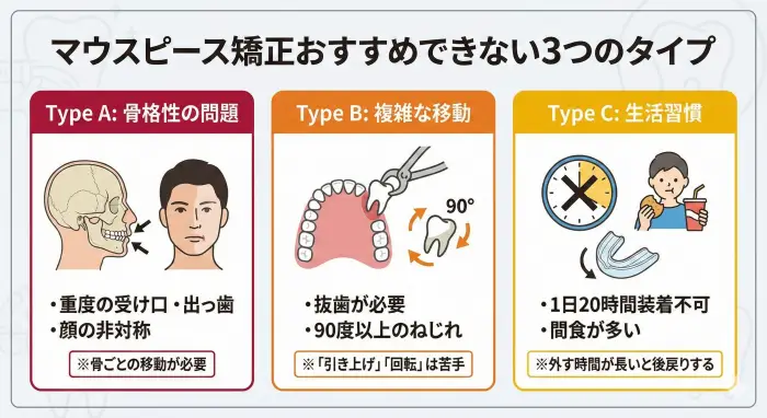 マウスピース矯正おすすめできない3つのタイプ